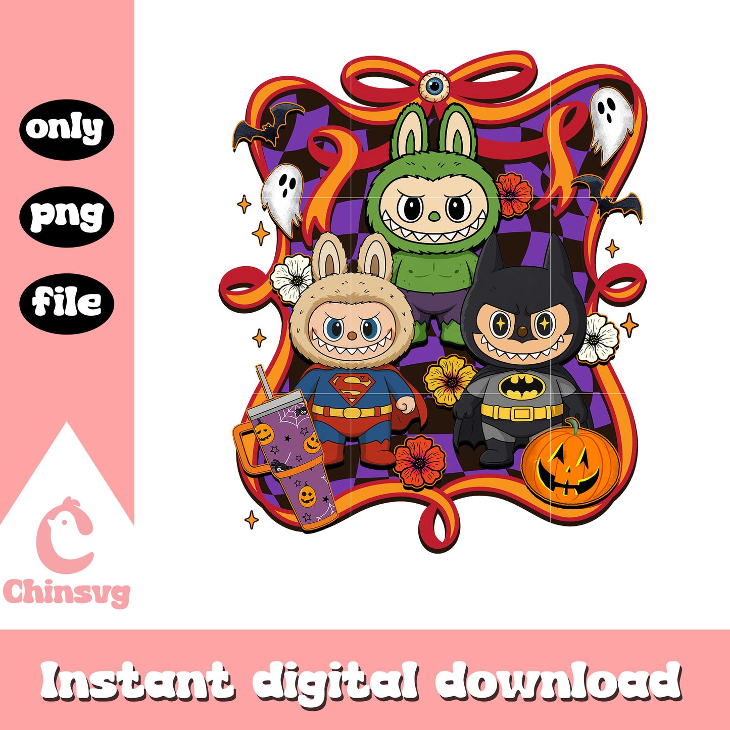 Superhero halloween labubu coquette bow png, marvel superhero png