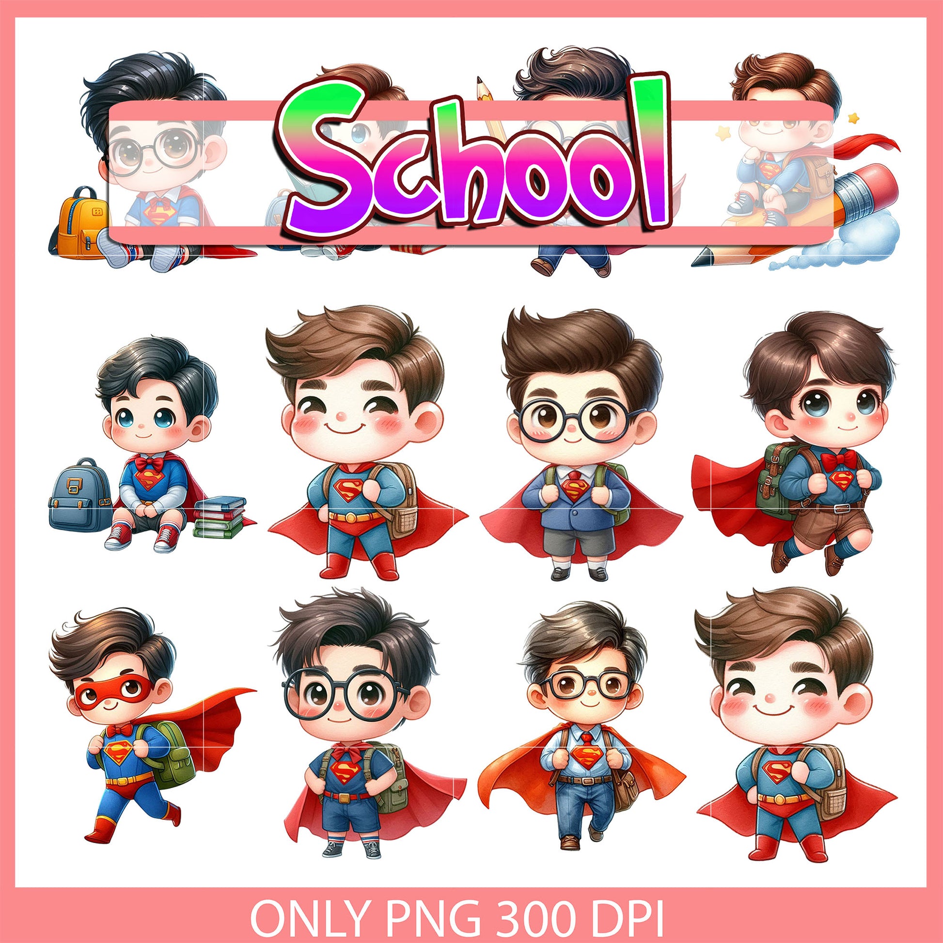 Superman character back to school design bundle png, superman png
