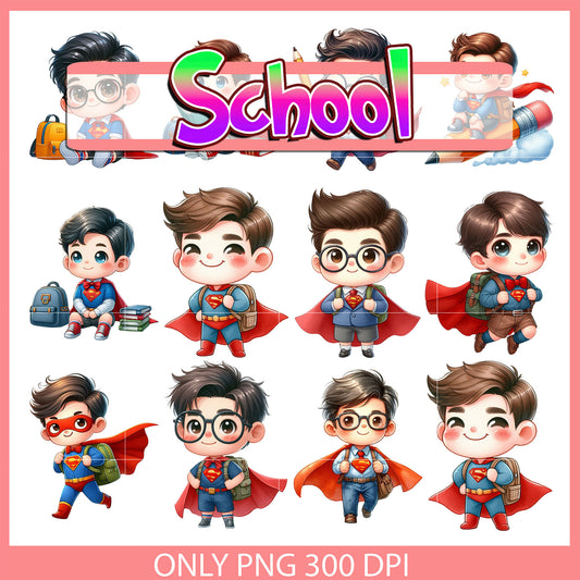 Superman character back to school design bundle png, superman png