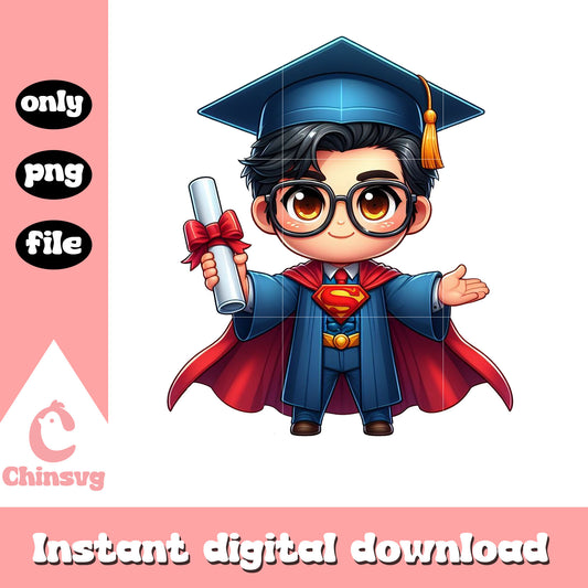 Super man chibi graduation day design png, super man png