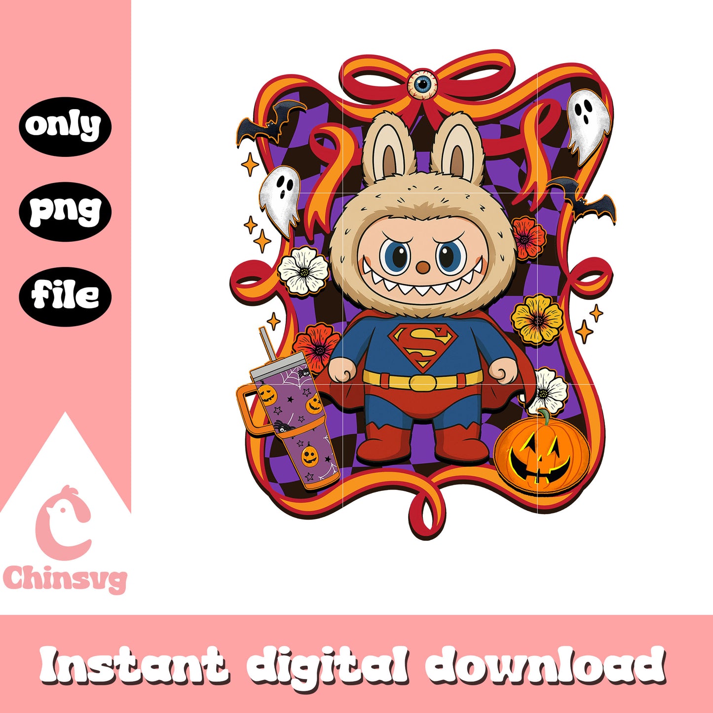 Superman halloween labubu bow png, superman halloween png