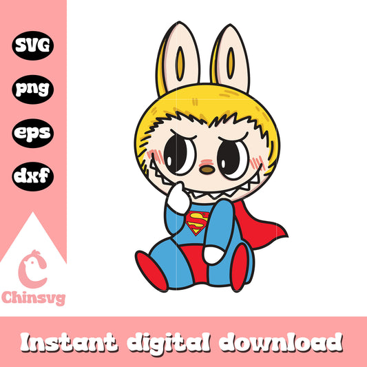 Superman labubu cute doll drawing design svg, superman drawing svg