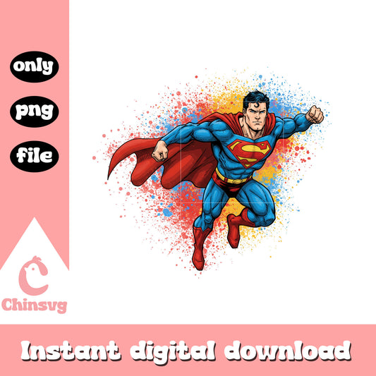 Superman posing splatter effect design png, superman character png