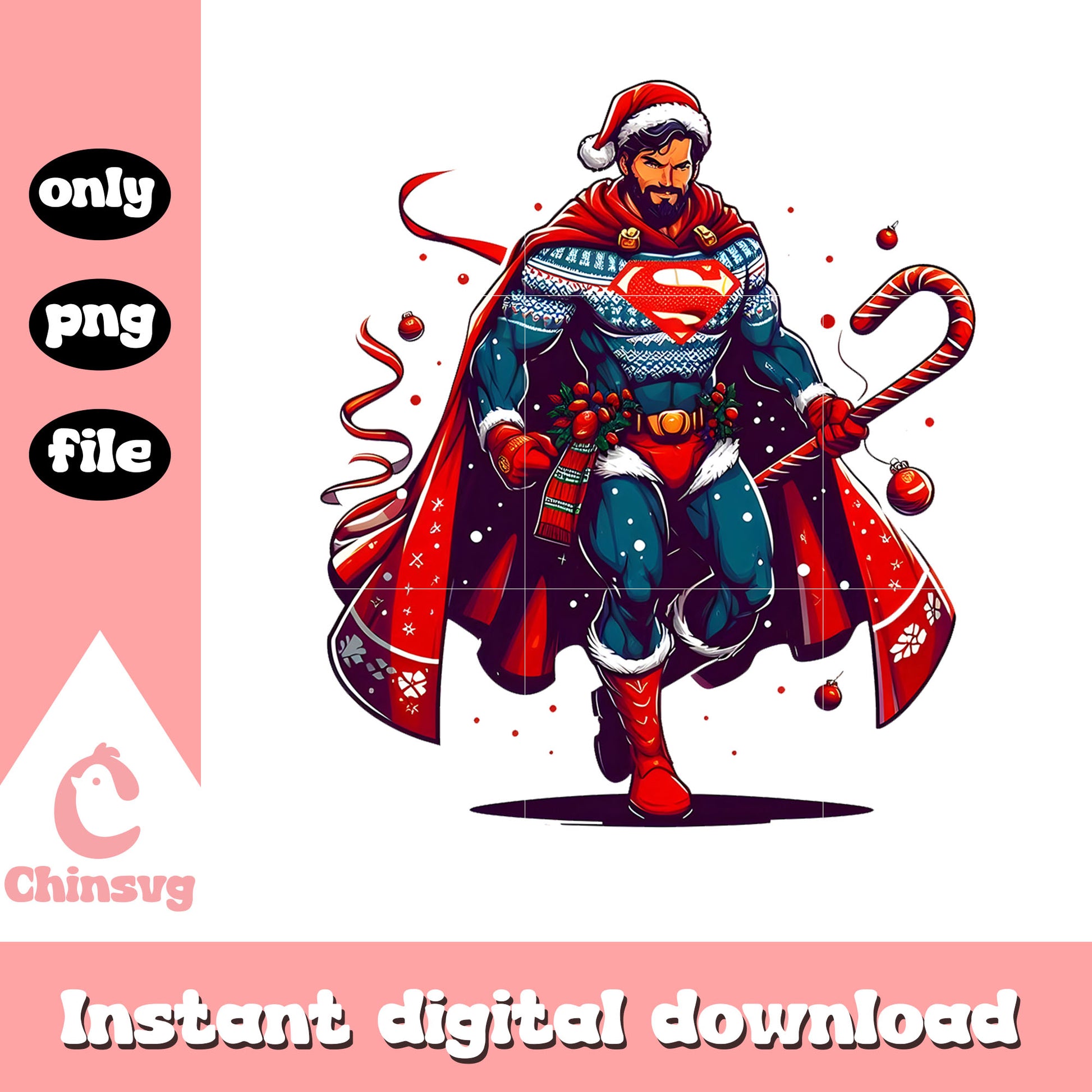 Superman santa claus and candy canes png, christmas png