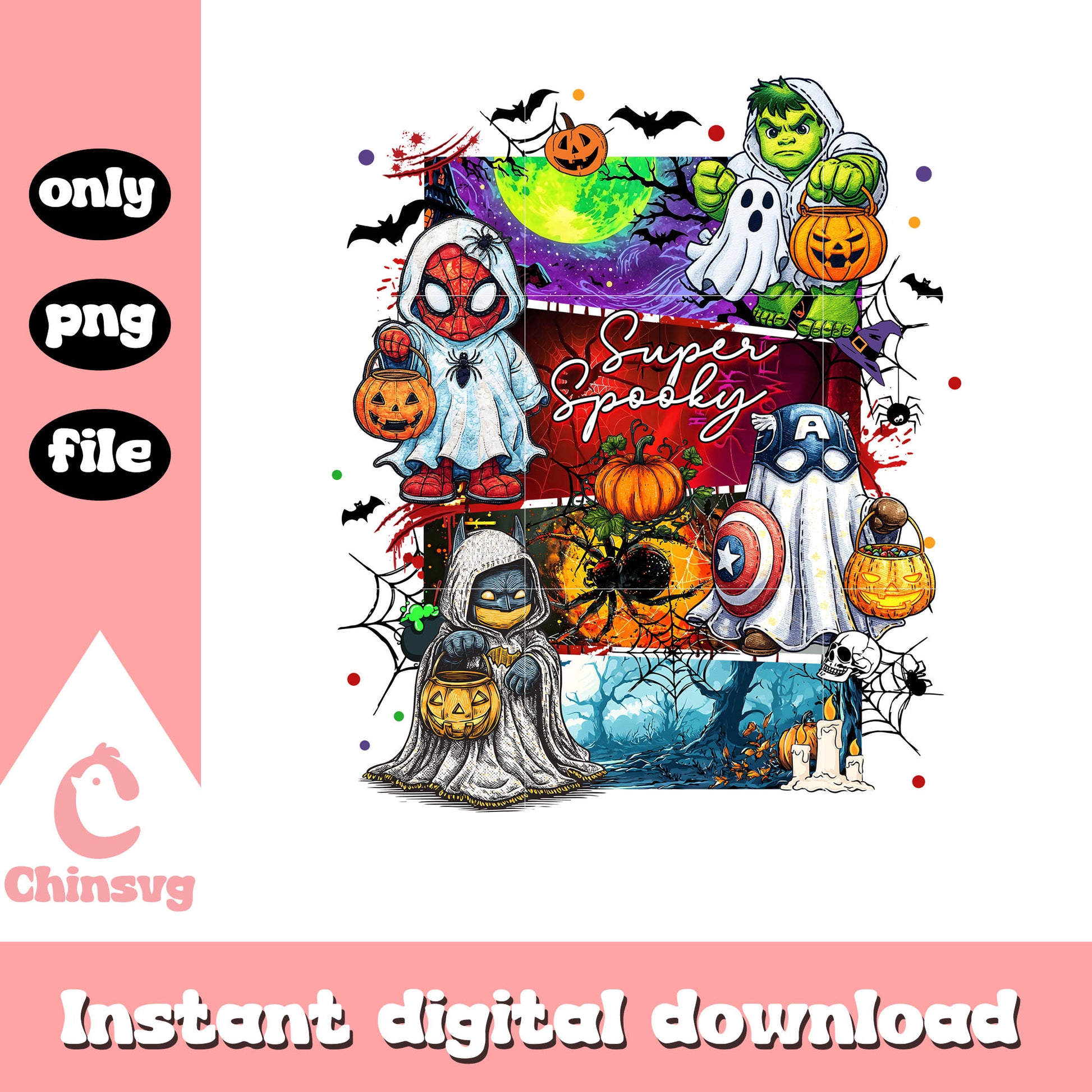 Super spooky heroes cartoon halloween png, halloween marvel png