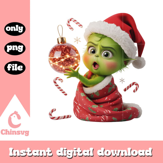 Suprised face grinch christmas ball png, merry xmas funny​ png