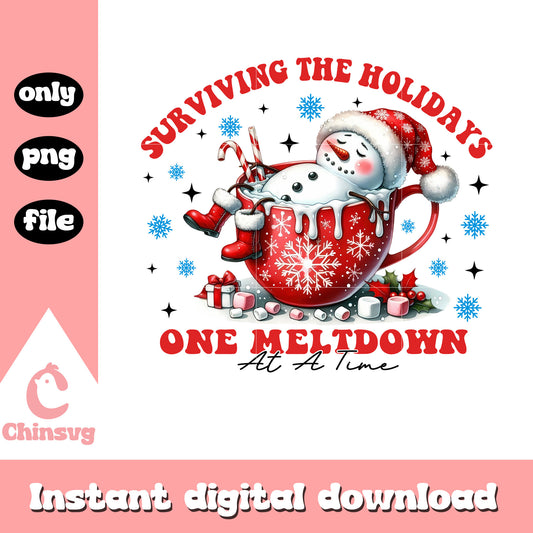 Surviving the holidays snowman in cup png, christmas snowman​ png