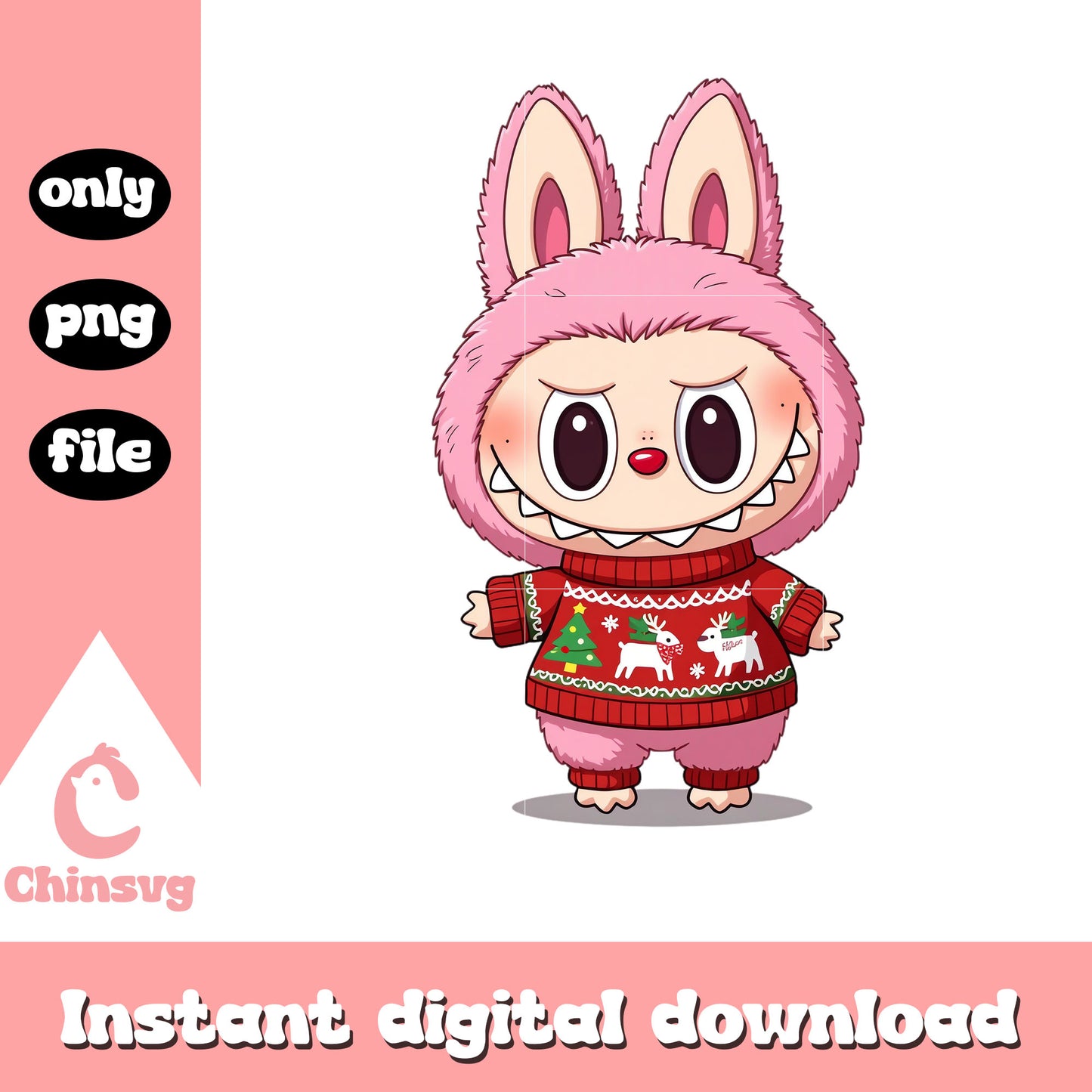 Sweater christmas pattern labubu doll png, labubbu popmart png