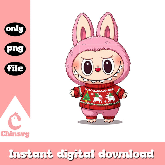 Sweater christmas pattern labubu doll png, labubbu popmart png