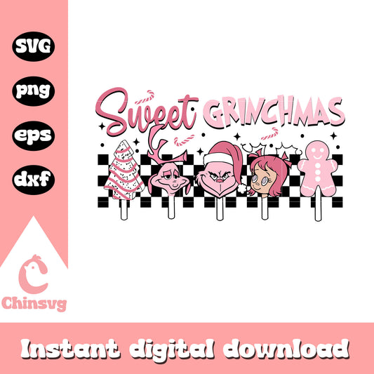 Sweet grinchmas christmas pink svg, grinch friends​ svg