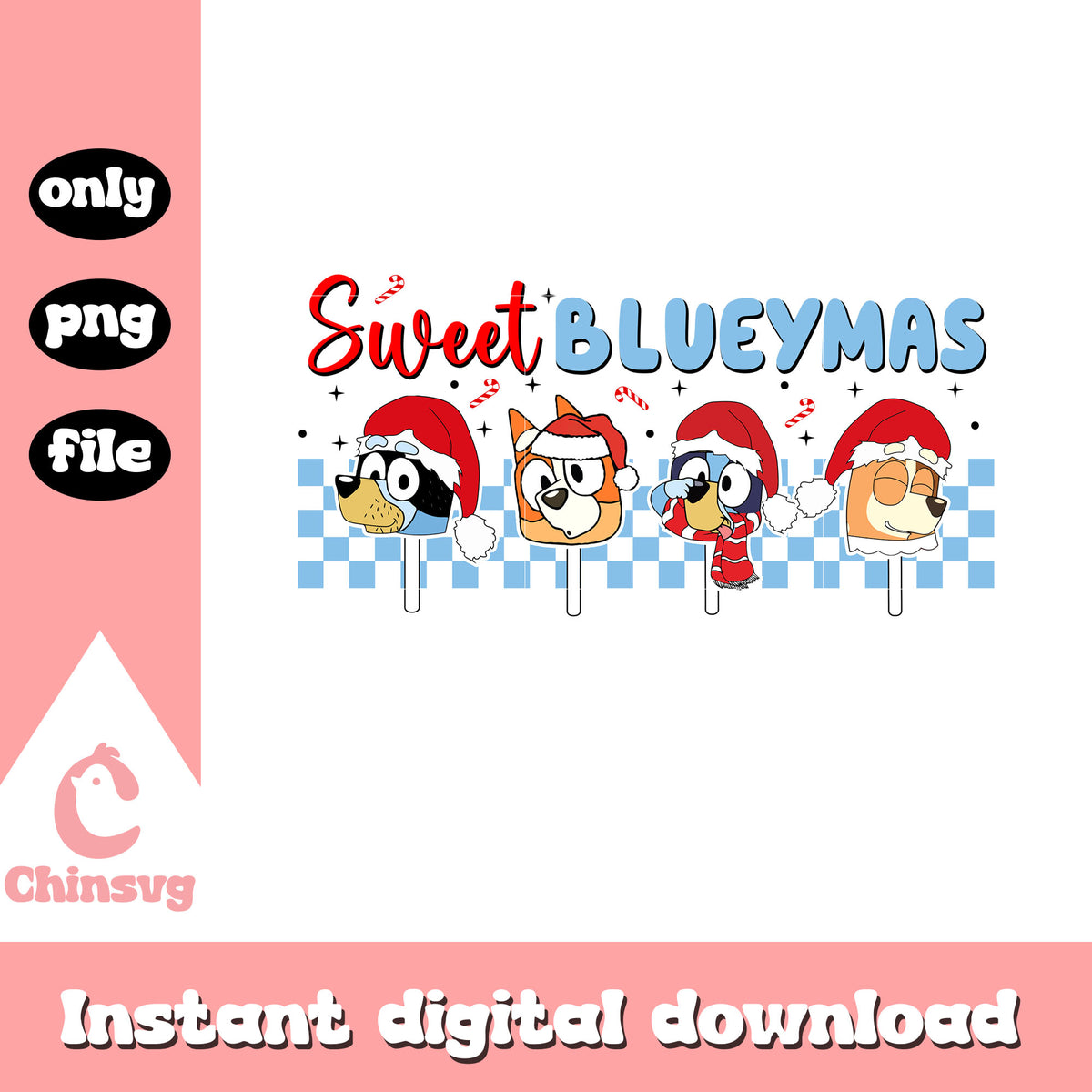 Sweet blueymas design png, bluey merry christmas png, bluey friends png