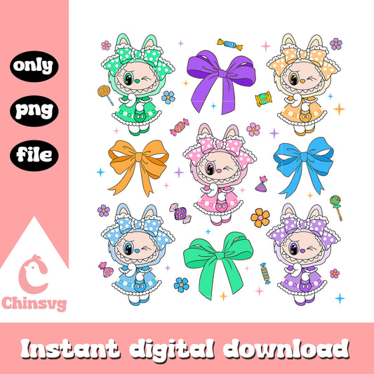 Sweet bow labubu series design png, labubu pop mart png