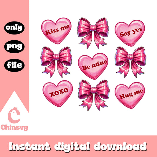 Sweet heart and valentine bow png, candy heart png, valentine png