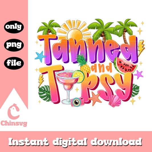 Tanned and tipsy color design png, symbols summer​ png
