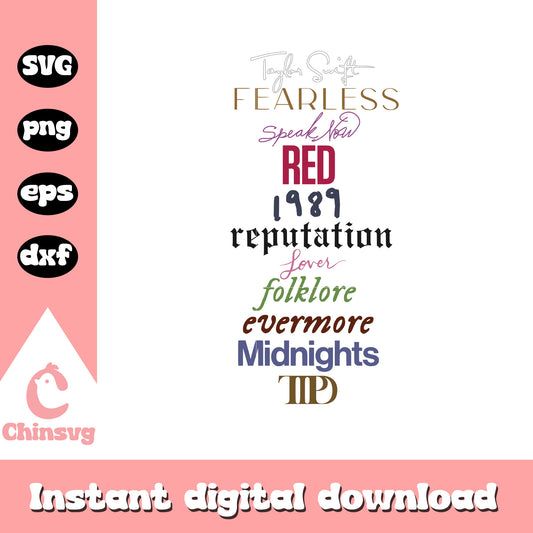 Taylor Swift albums colorful svg, albums svg, Taylor Swift svg