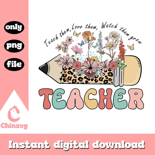 Teacher back to school floral design png, back to school teacher png