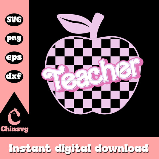 Teacher checkered apple 100 days of school svg, teacher life svg