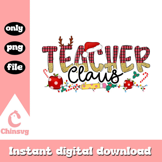 Teacher claus plaid merry christmas png, merry christmas png