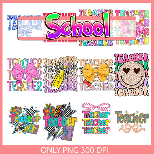 Teacher coquette logo bundle png, teacher logo​ png, school logo png​