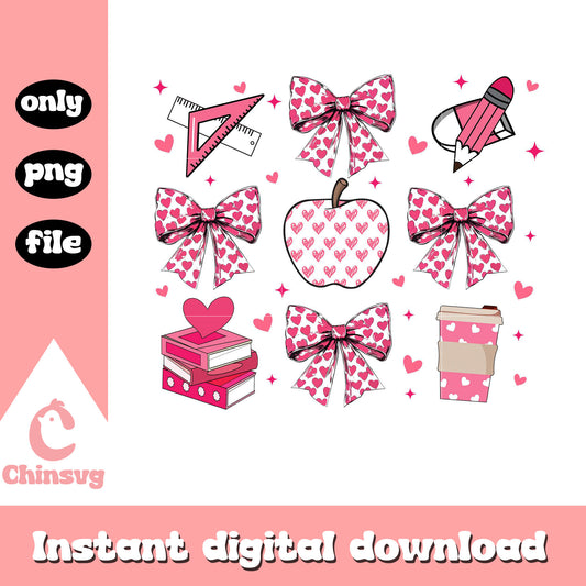 Teacher happy valentine's day png, vintage bow png, valentine png
