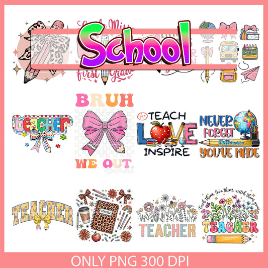 Teacher love inspire bundle png, teacher logo png, school png
