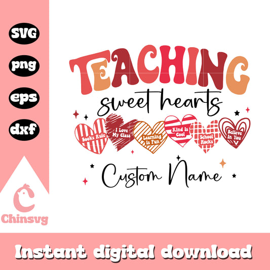 Teaching sweet hearts custom name svg, custom name tags svg