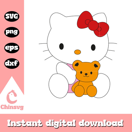 Teddy bear and hello kitty svg file, hello kitty cartoon svg, kitty cat svg
