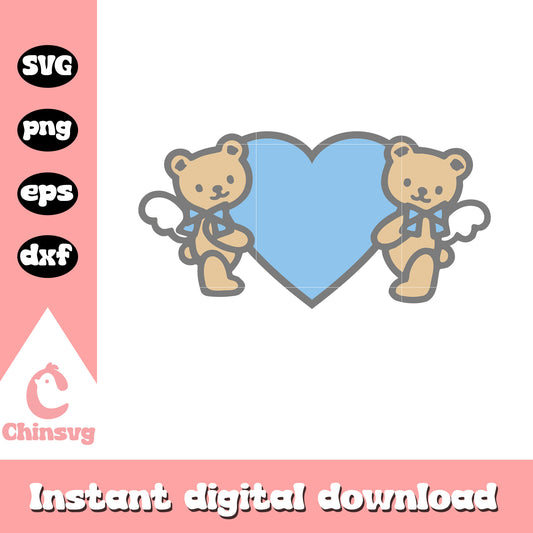 Teddy bear blue angel love svg, hello kitty with a teddy bear​ svg