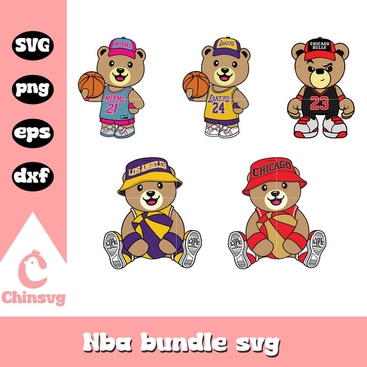 Teddy bear nba team design bundle svg, nba team logos​ svg