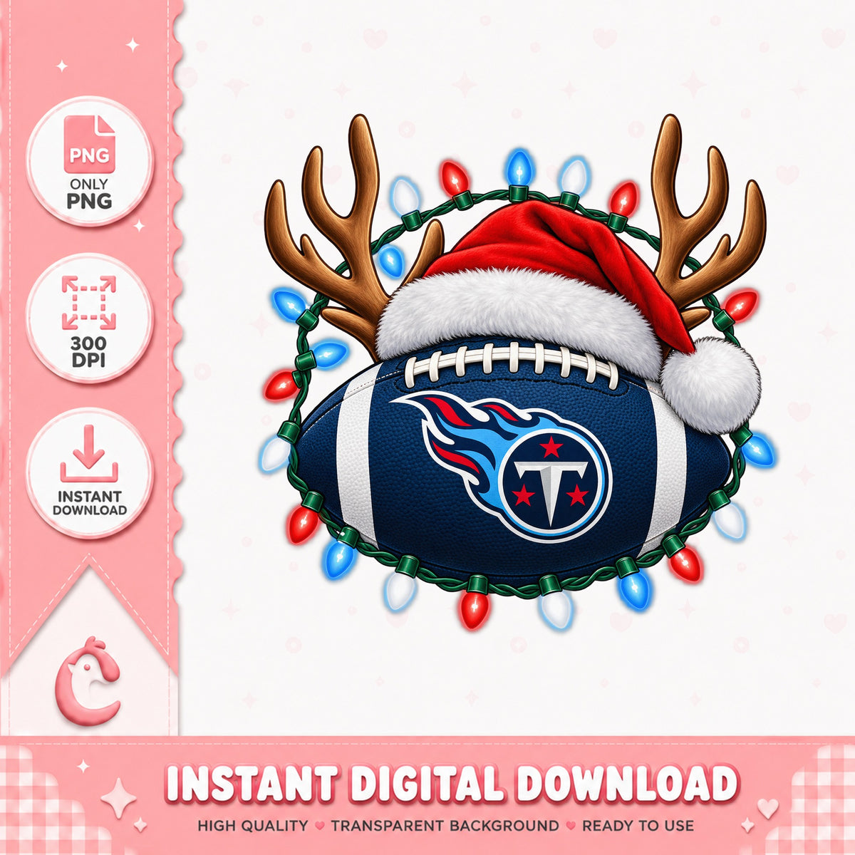 Tennessee Titans Football Christmas PNG, Reindeer Antlers, NFL PNG