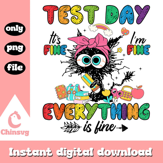 Test Day Funny Stressed Cat Teacher Student Kids Testing Day