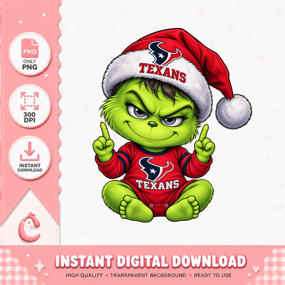 Texans Grinch Christmas PNG, Houston Texans Santa Hat PNG, NFL Holiday PNG