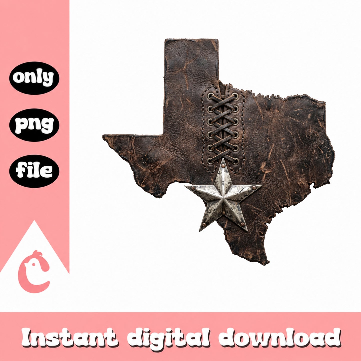 Texas Leather Star PNG, Western Cowboy Texas Map PNG, Lone Star PNG