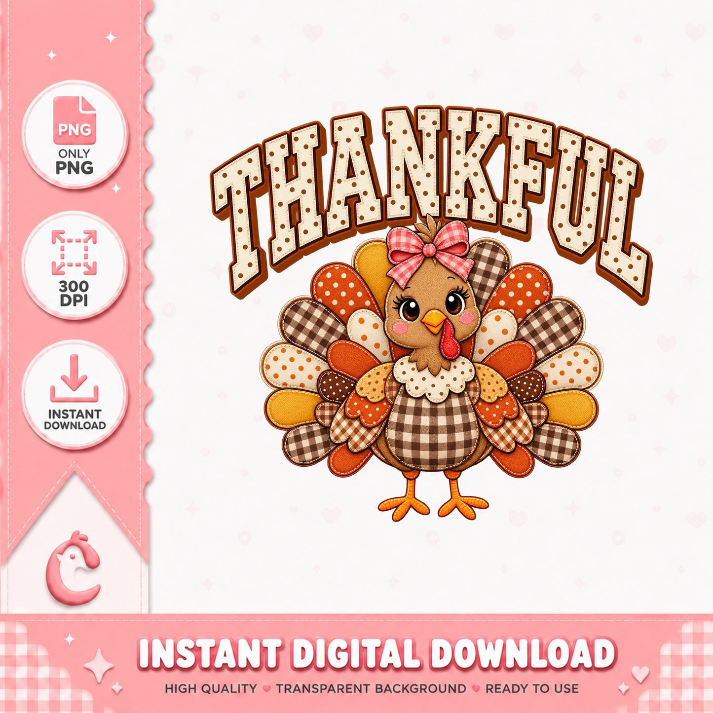 Thankful Turkey PNG, Thanksgiving Sublimation, Fall PNG