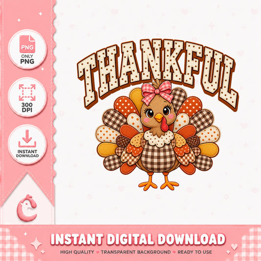 Thankful Turkey PNG, Thanksgiving Sublimation, Fall PNG