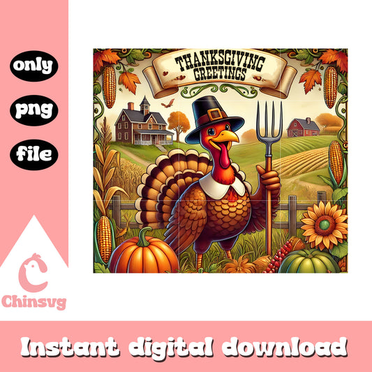Thanksgiving greetings chicken tumbler design png, thanksgiving clipart png