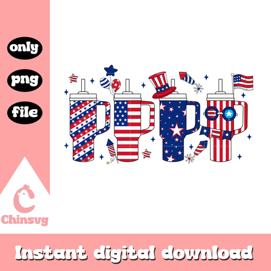 The 4th of july 4 cups png, usa cups png, usa cups flag png