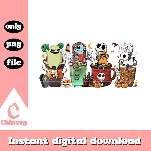 The Nightmare before christmas halloween coffee latte png, skeleton png