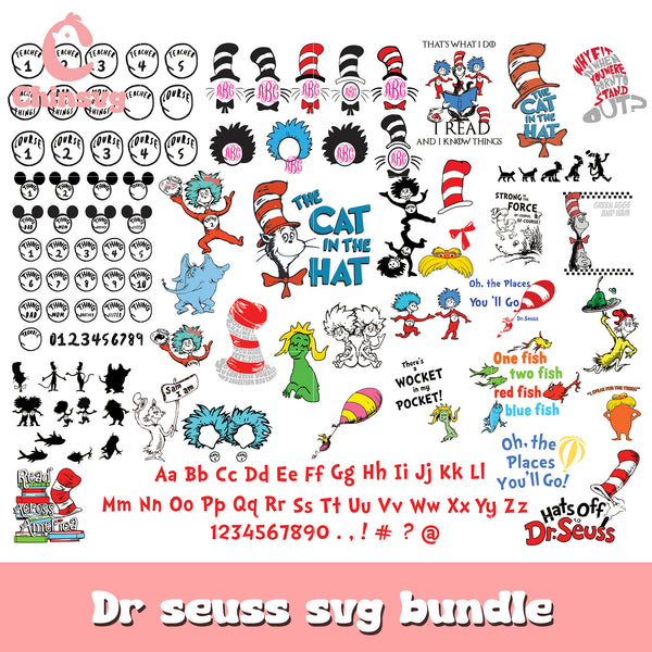 The cat in the hat bundle svg, dr seuss character svg, dr seuss svg ...