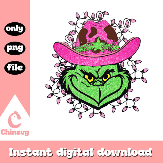 The grinch cowboy face pink design png, grinch cowboy​ png