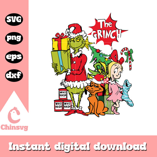 The grinch friends with presents christmas svg, grinch cindy lou and max​ svg
