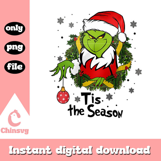 The grinch tis the season design png, christmas grinch wreath​ png