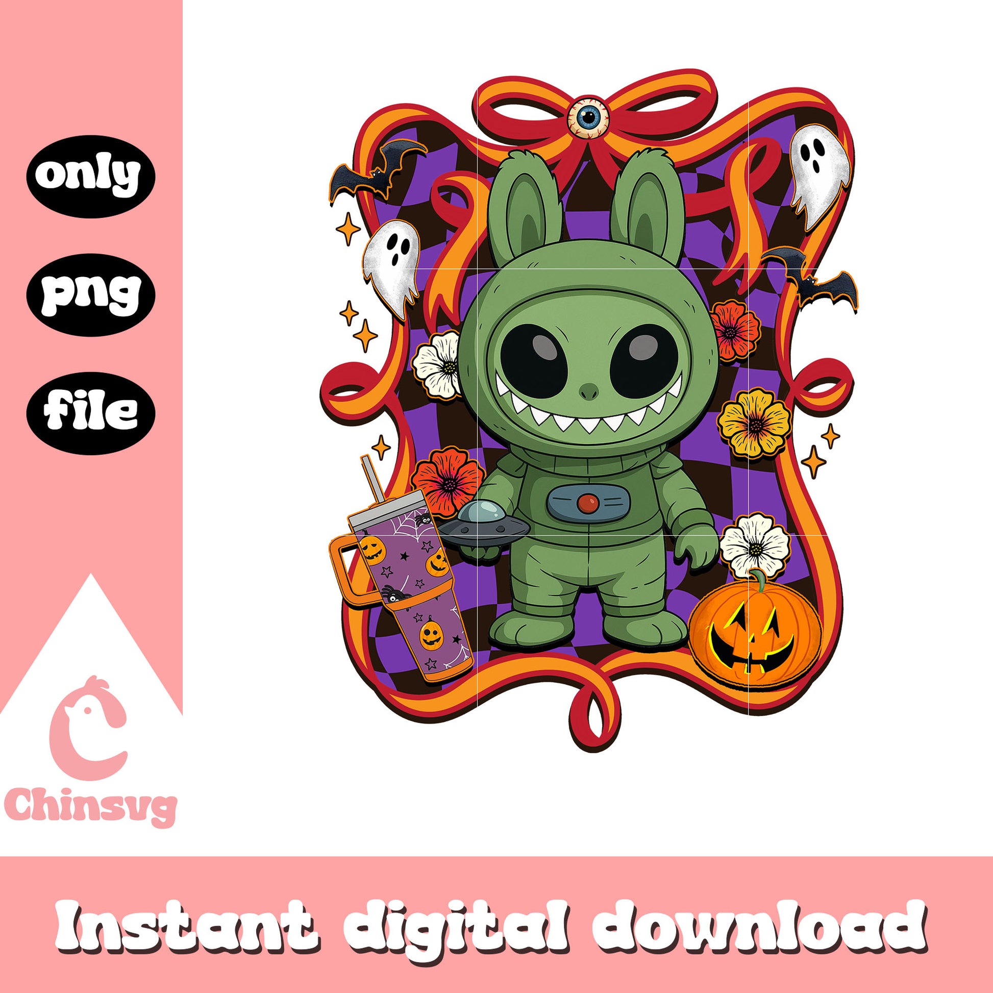 The alien halloween labubu bow png, halloween day png