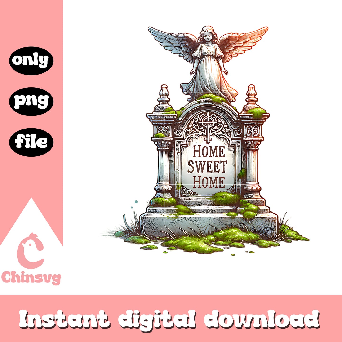 The angel gravestone home sweet home png, halloween png 