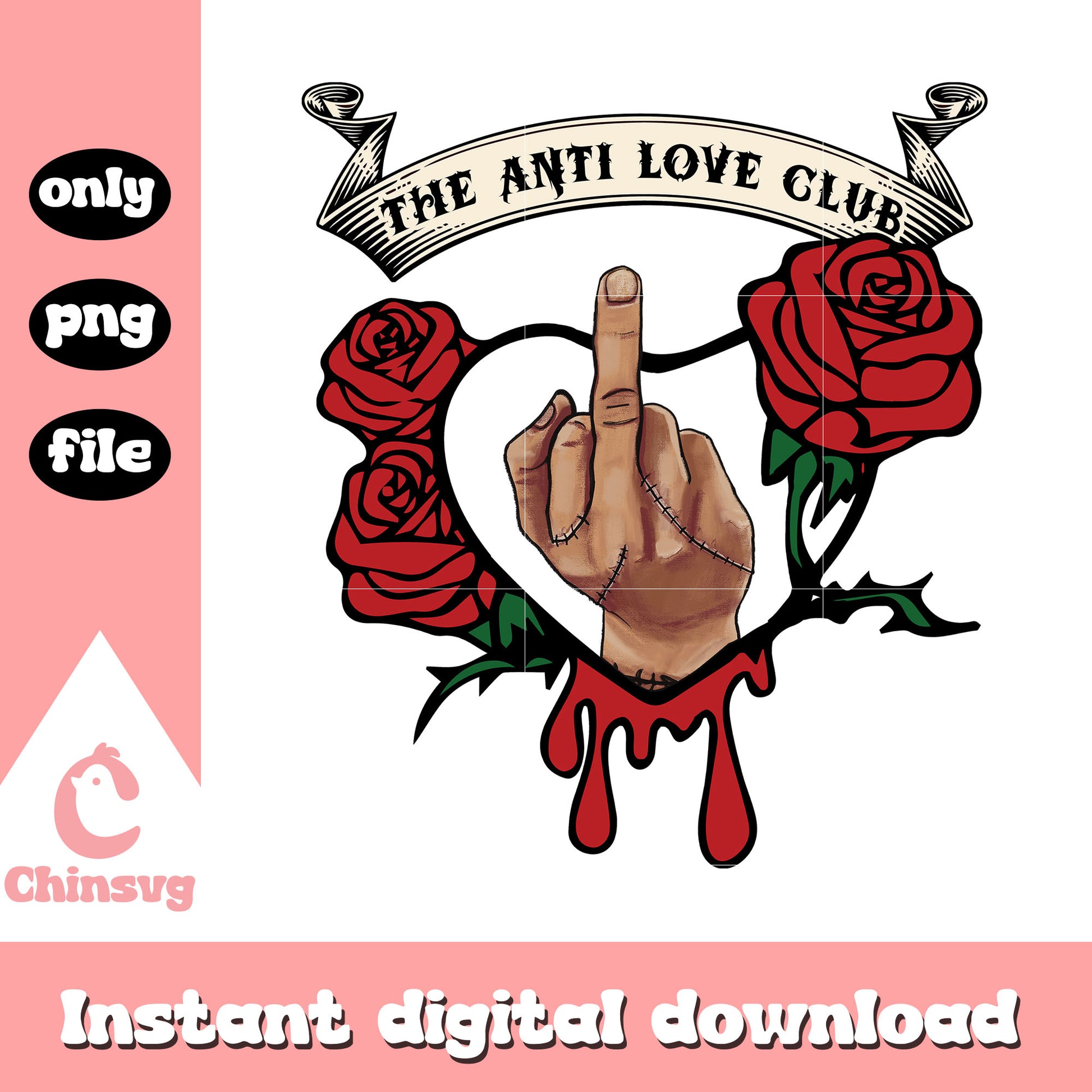 The anti love club heart roses design png, wednesday hand png