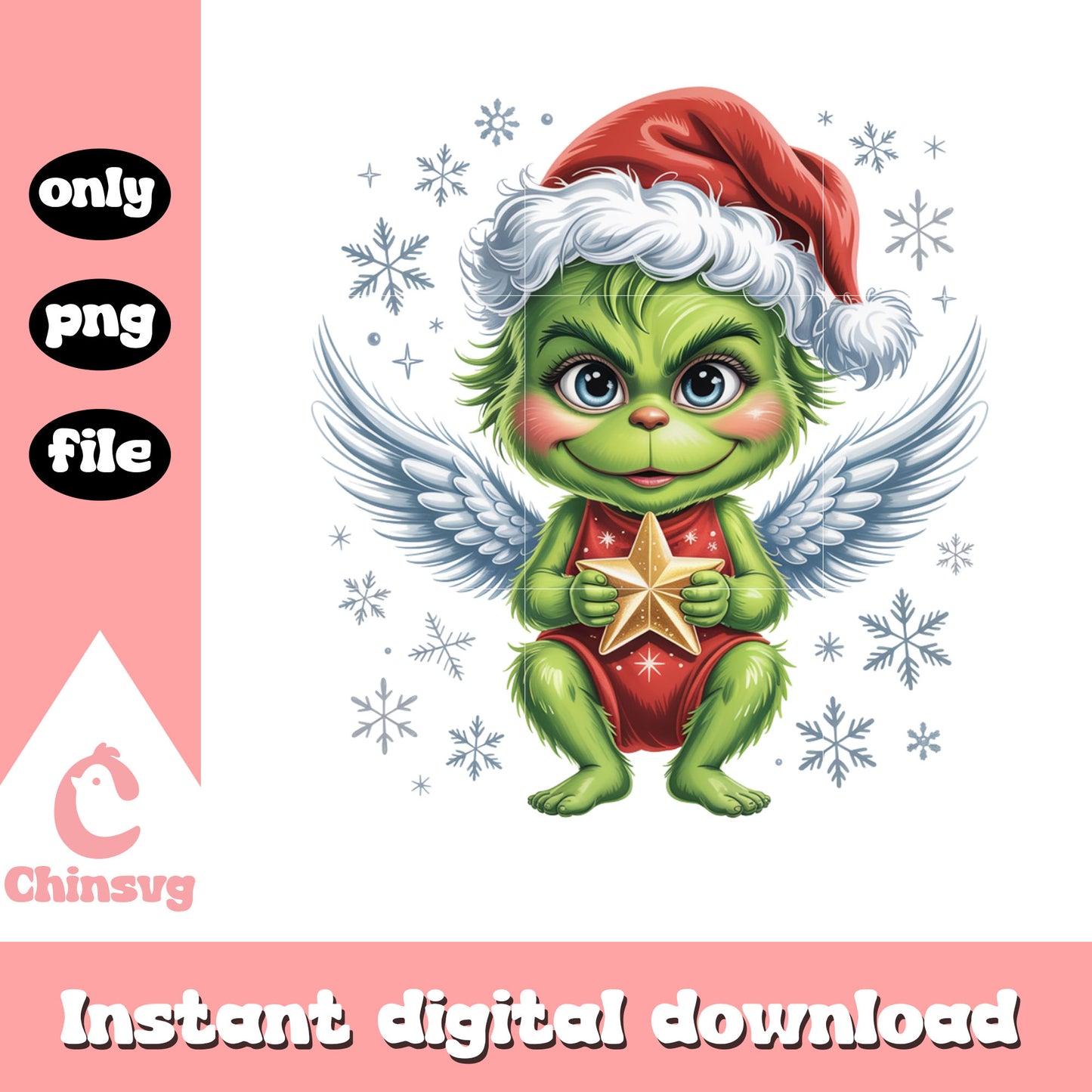 The baby angel grinch star design png, cute grinch png