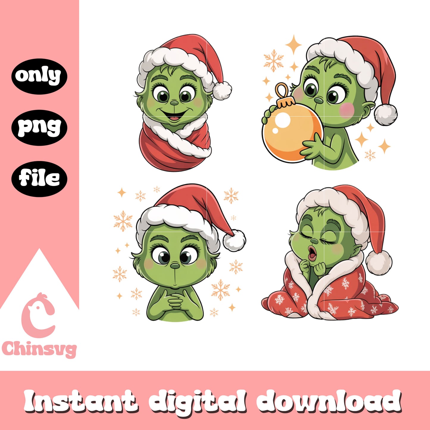 The baby grinch merry xmas design png, funny the grinch png