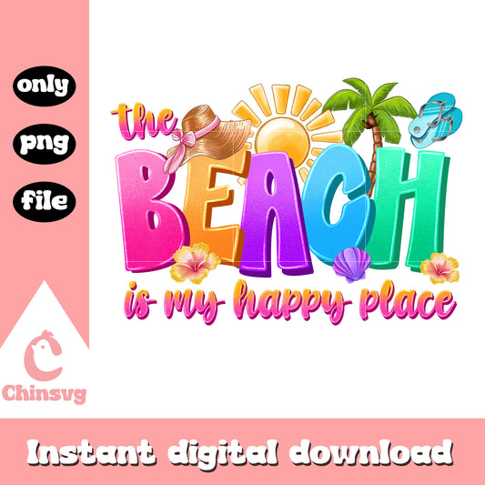 The beach is my happy place quote png, summer quote png
