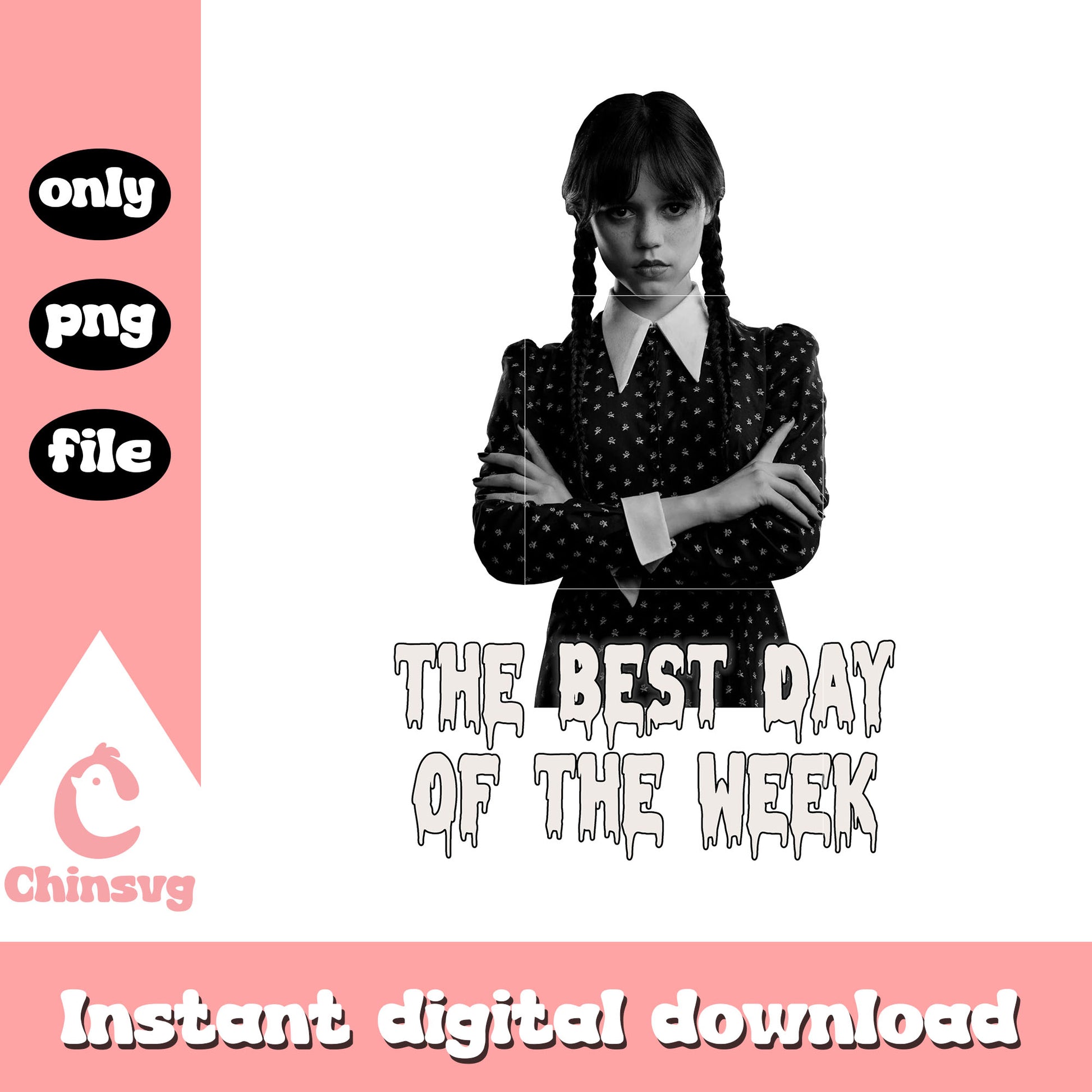 The best day of the week black white png, wednesday addams movie png