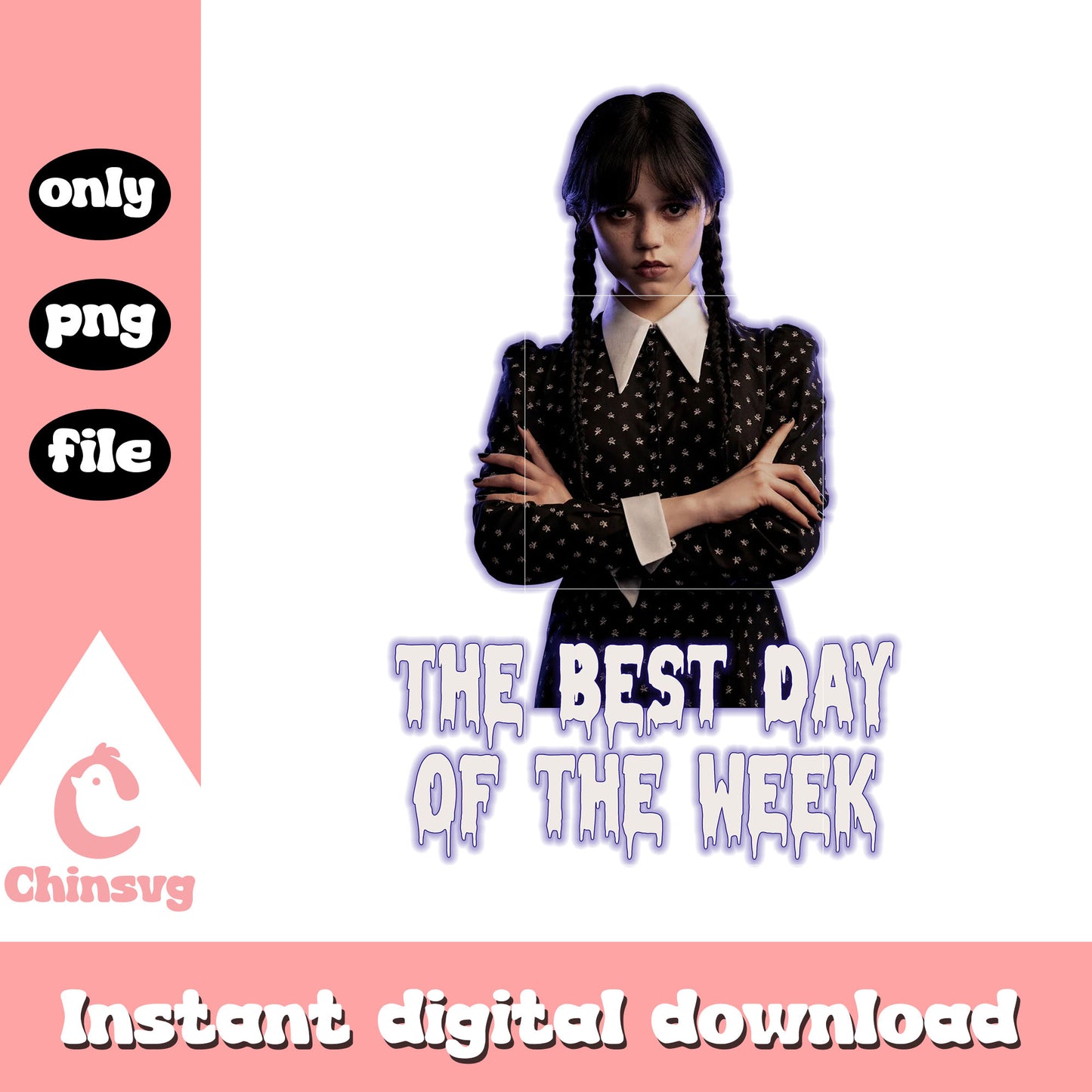The best day of the week design png, wednesday addams cartoon png